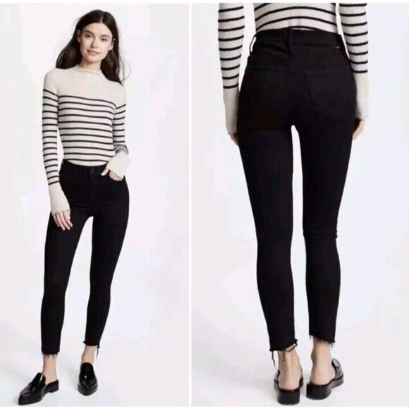 MOTHER Stunner Zip Ankle Step Fray Black High Rise Jeans size 28 Not Guilty Wash - Picture 1 of 9